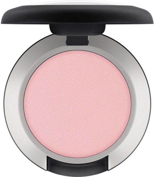 En rosa blush i en rund beholder med sølvkant og sort låg.