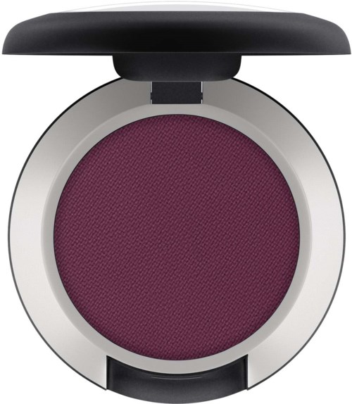 En kompakt makeup-spejl med lilla øjenskygge eller rouge indeni, låg åbnet viser rund form. Enkel og moderne.
