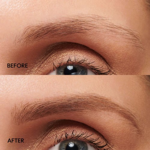 Vergelijking toont een wenkbrauw en wimper voor en na styling of make-up.