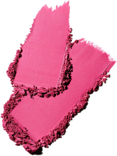 Pink knust makeup blush eller øjenskygge med blød tekstur og en lille spejl.