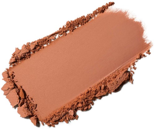 Et rektangulært makeup pulver med glat overflade og ru kanter, i lys brun farve.
