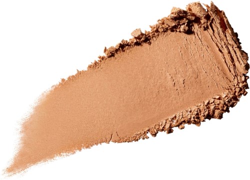 Et stykke beige pulver, sandsynligvis makeup eller ler, med ujævne kanter og en skrå form.