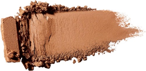 En beige pulver er spredt ud med en kompakt blok til venstre. Det ligner makeup eller ler.