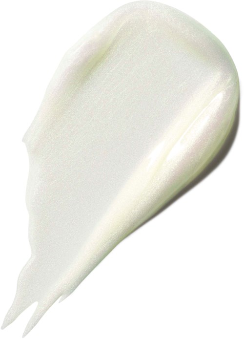 Kräm eller lotion smord på en vit yta, med en slät, krämig konsistens.