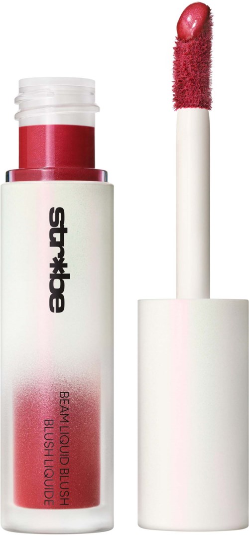 Lippenbalsemtube met applicatorborstel die roze-rode kleur toont.