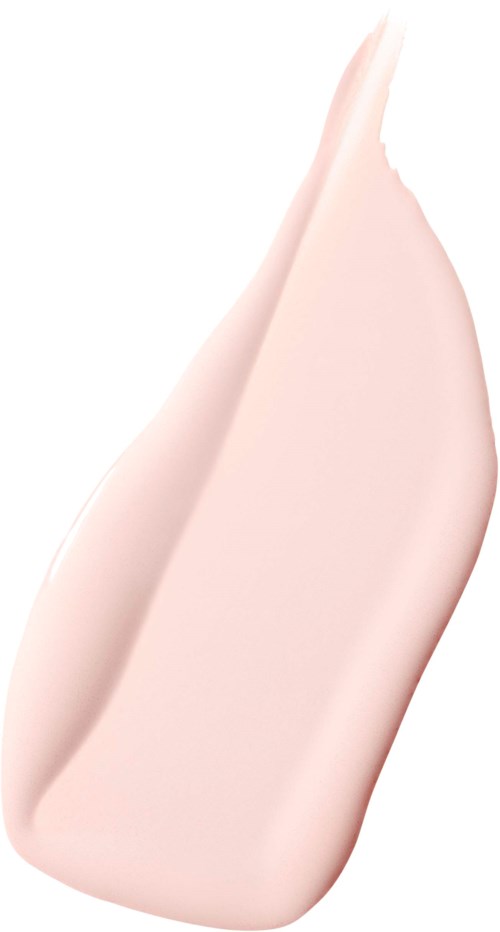 A beige lotion or cream swatch on a white background, shaped in a flowing, wave-like form.