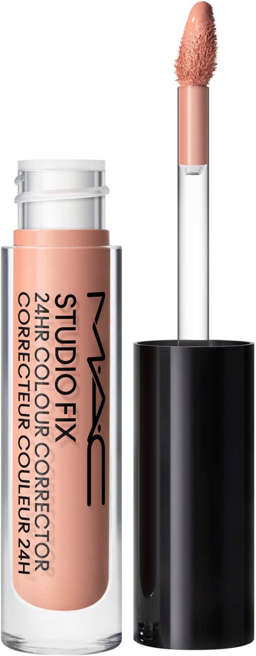 Lip gloss tube with a wand applicator, labeled MAC Studio Fix, 24-hour color correction.