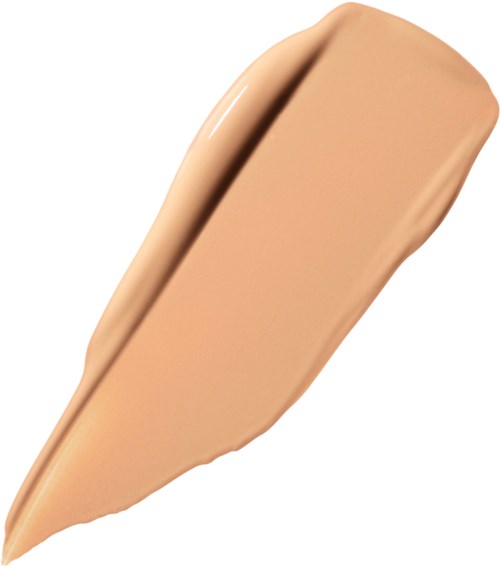 Een beige make-up foundation proef met een romige textuur en een gladde afwerking.