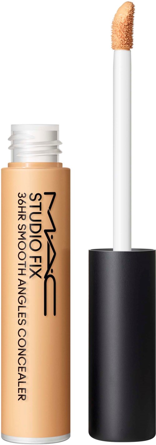Lippenglossstift met zwarte dop, geopend, toont applicator met lichtroze glans.