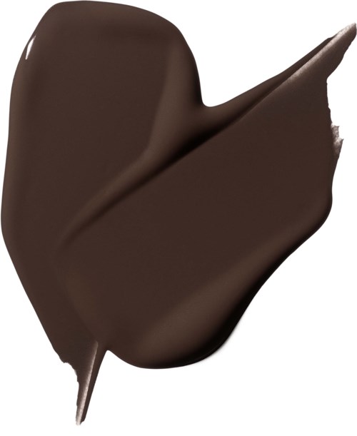 Een klodder donkere, glanzende chocolade met een glad oppervlak en een getextureerde punt.