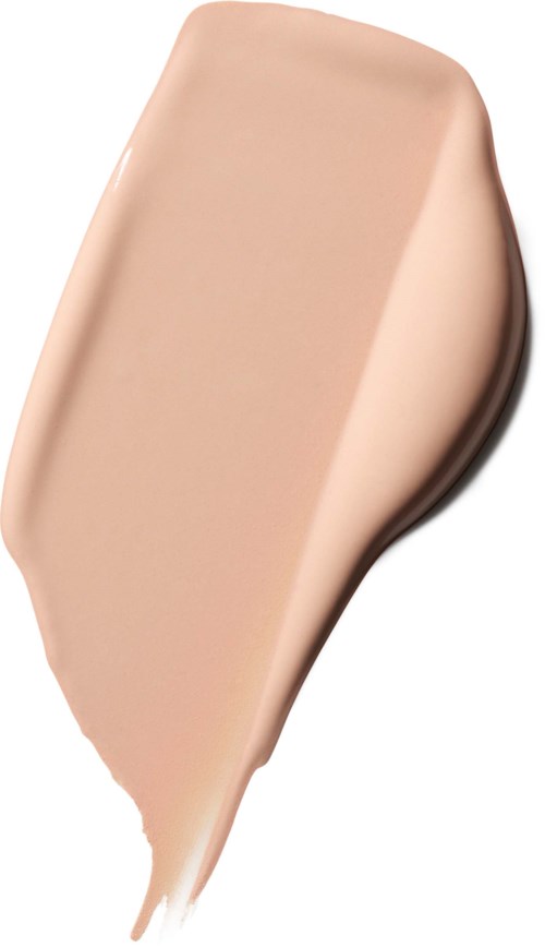Een beige vloeibare fondantatiestreep met gladde, crèmige textuur en een licht gebogen vorm.