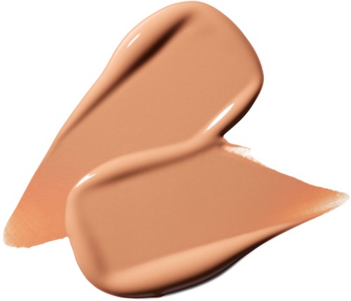 Een wervel van beige vloeibare make-up of foundation op een witte achtergrond.