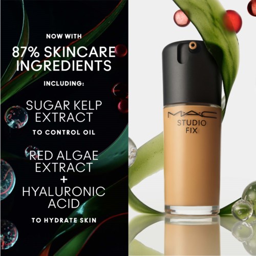 Ein Make-up-Flasche mit Naturpflanzen- und Wasser-Elementen, fördert Hautpflege mit 87% Inhaltsstoffen wie Algen und Hyaluronsäure.