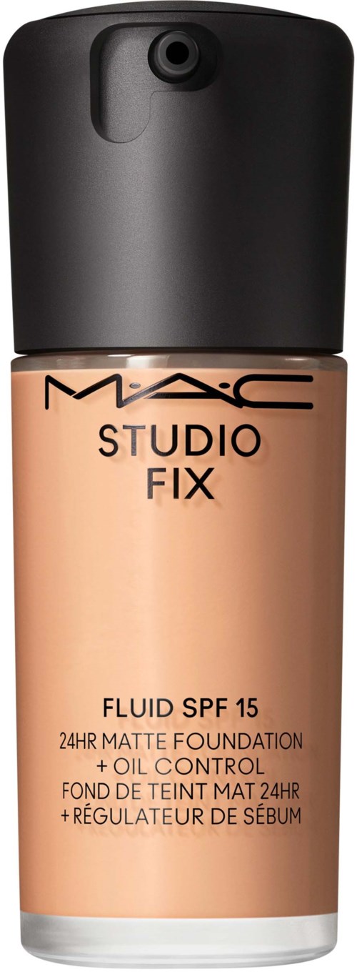 Flasche mit MAC Studio Fix Foundation mit SPF 15, 24-Stunden-Mattöl-Kontroll-Fluid-Foundation.