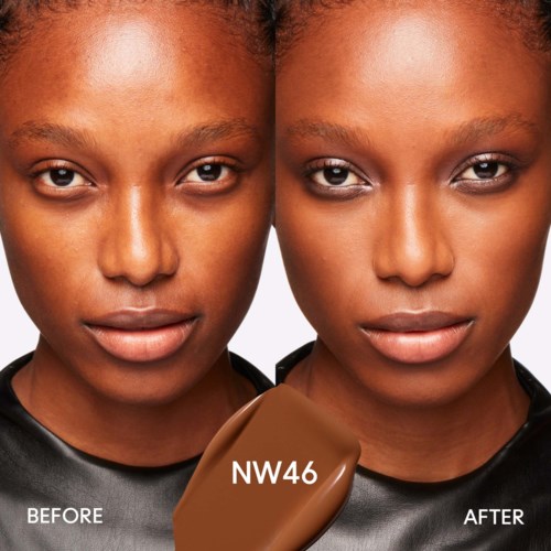 Seitliche Vergleichsansicht von Haut vor und nach Make-up oder Hautpflege.
