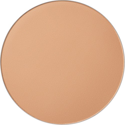 A round beige makeup powder compact. The surface is smooth and matte with a subtle texture.