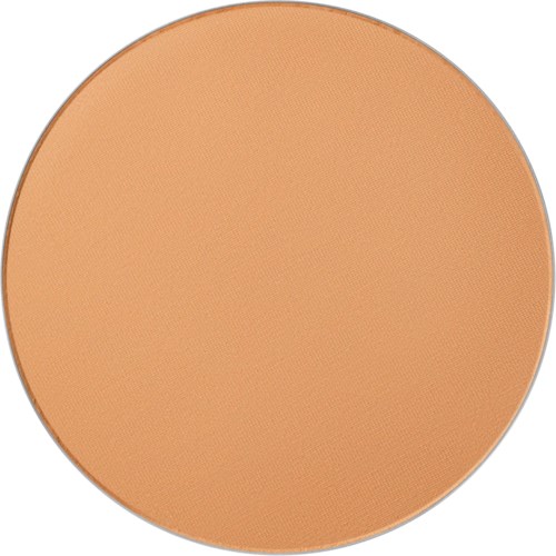 A large, round, orange makeup compact with closed lid.