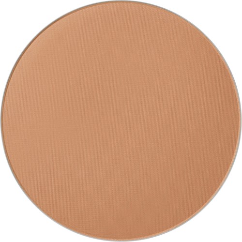 Pyöreä, beige meikkirasia, jossa on painettu puuteri ja teksturoitu pinta.