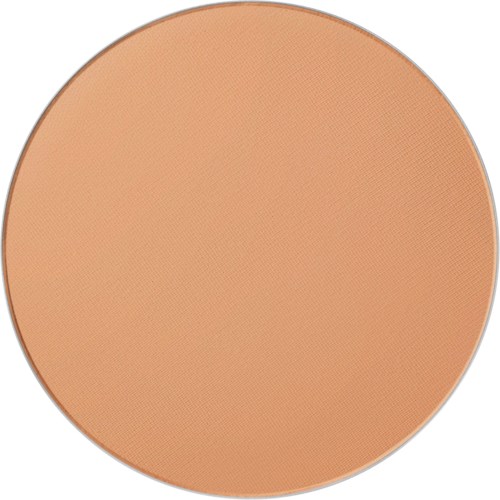 A large, plain, orange-brown, round makeup powder compact with no visible brand or markings.