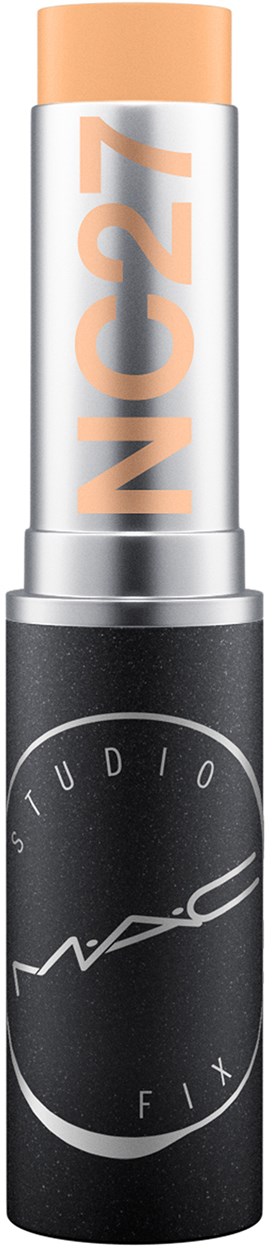 Ein MAC Studio Fix-Korrekturstift mit schwarzem und silbernem Design und beige Produktspitze.