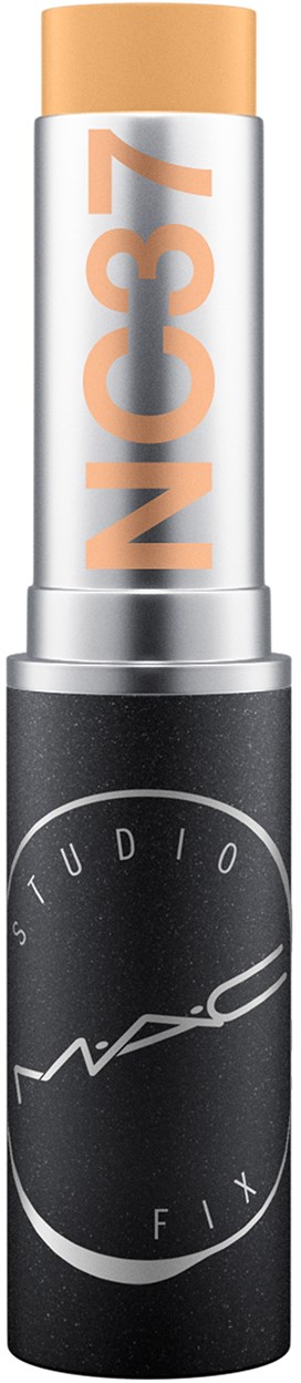 Mac Lippenstift in schwarzem und silbernem Röhrchen, beigefarbener Lippenbalsam oder Lippenstift, mit N37 Kennzeichnung.
