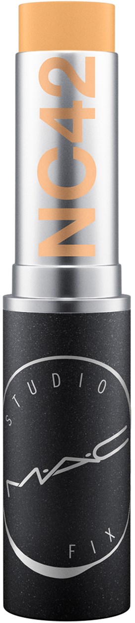 Lippenstift mit schwarzem und silbernem Gehäuse und orangefarbenem Text auf der Oberseite, beschriftet NC42.