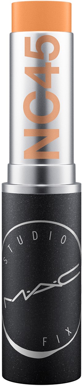Ein MAC-Make-up-Stick mit orangefarbenem Deckel und schwarzem und silbernem Körper, markiert N5C45.