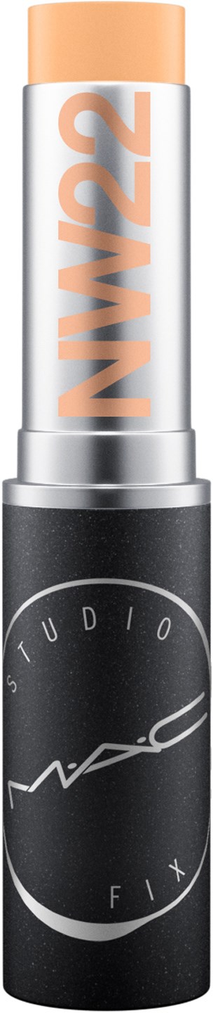 Ein MAC Studio Fix-Stick-Korrektor mit beigem Deckel und schwarzem Gehäuse, zeigt Markenlogo.