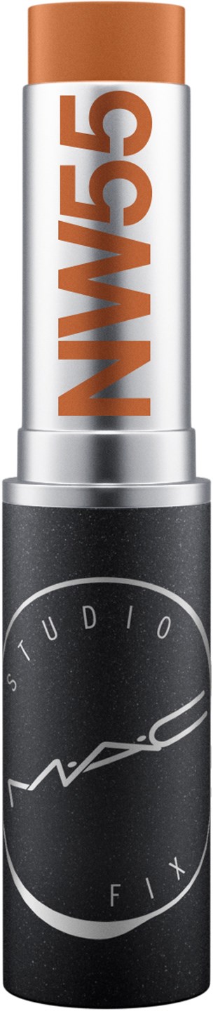 Ein MAC Studio Fix Foundationstick mit beiger Kappe und schwarzem Körper mit Markenlogo.