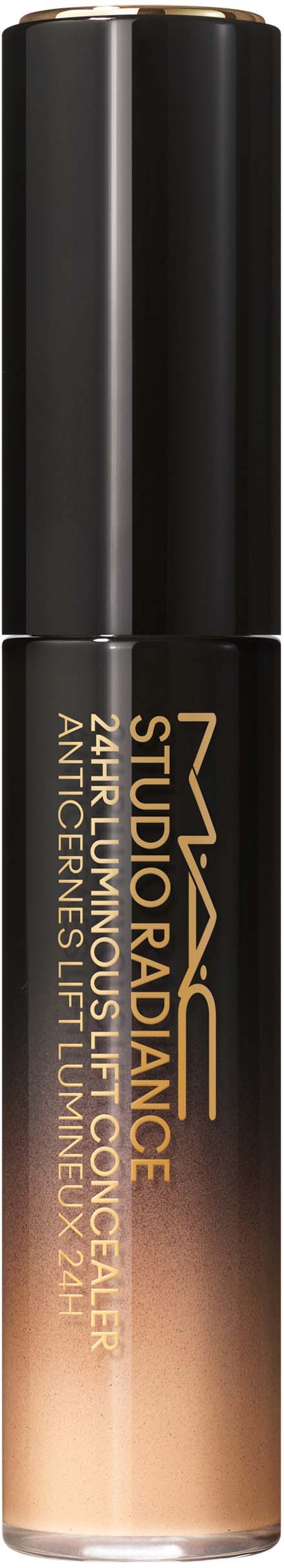 Lippenbalsem tube met zwarte dop, goud en beige label en productnaam "NYX Studio Radiance".