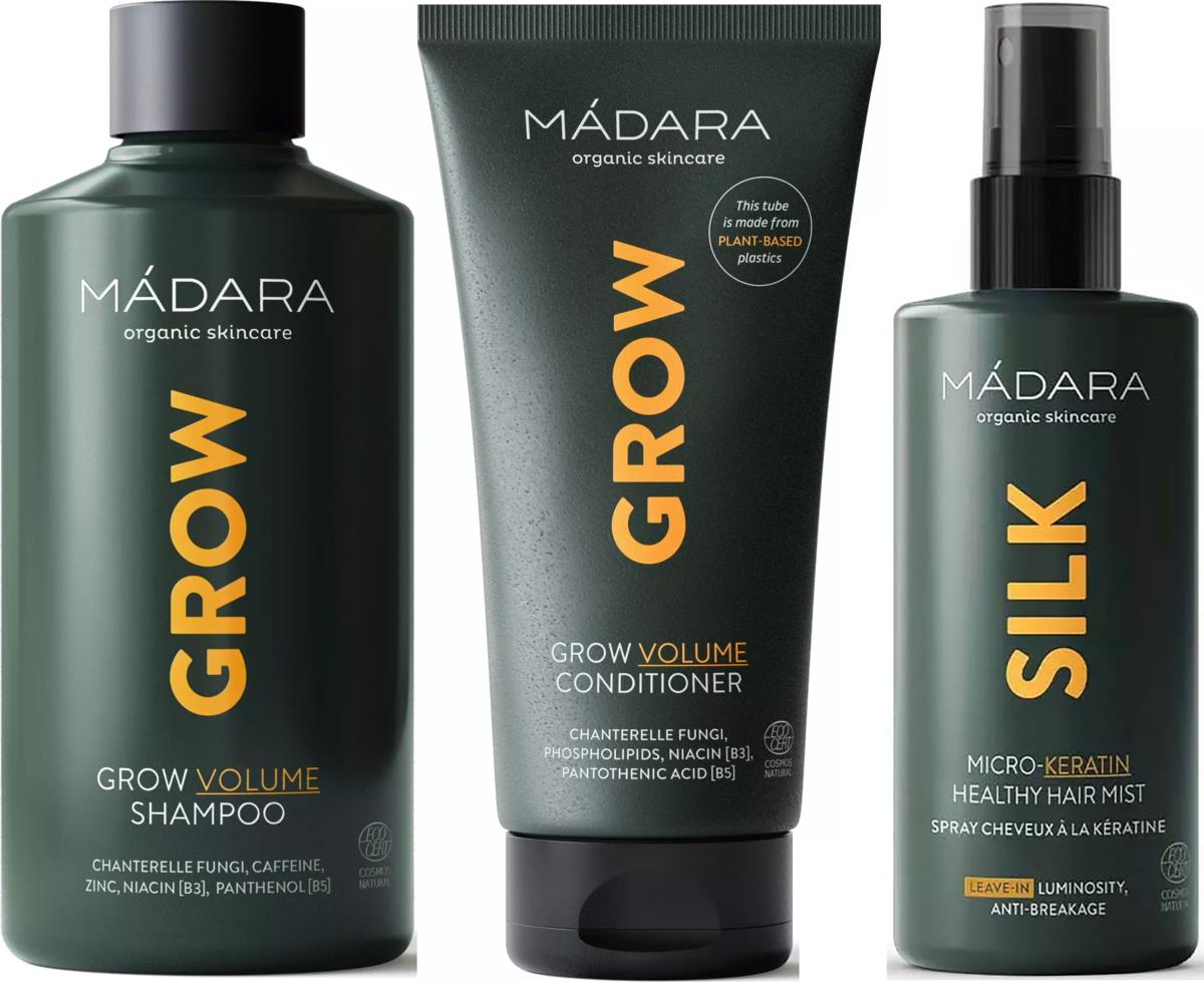 Mádara Grow Volume Bundle Shampoo 250ml & Conditioner 175ml & SILK Micro-Keratin Hair Mist 90ml