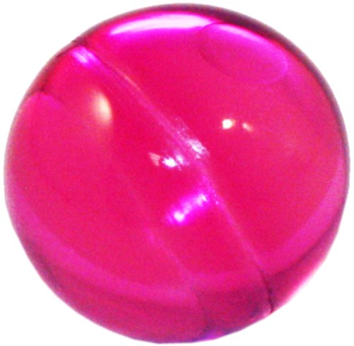 En glänsande, rosa, rund ädelsten eller pärla med slät yta och inre reflektioner.