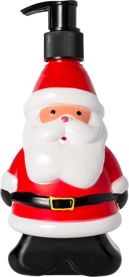 En julefigur-såpe- eller lotiondispenser med pumpe på toppen.