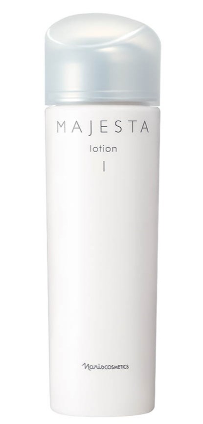 A white bottle with a clear cap labeled 'MAJESTA lotion' and small text at the bottom.