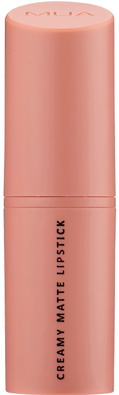 A pink lipstick tube with black text, labeled "Creamy Matte Lipstick."
