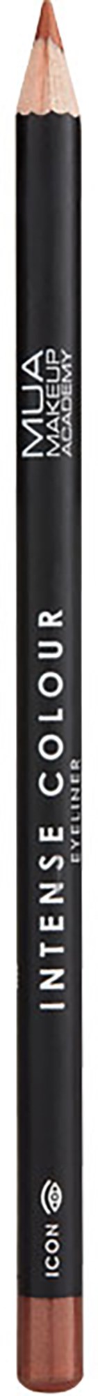 A black eyeliner pencil with a sharp tip, labeled 'Intensity Colour' and 'MUA'.