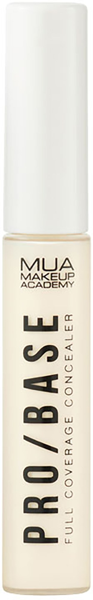 Ein weißer Behälter mit schwarzen und goldenen Text, beschriftet 'PROFUSE Full Coverage Concealer' von MUA Makeup Academy.