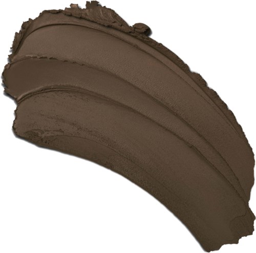 En brun smink- eller ansiktfärgprov med mjuka, böjda drag och en texturerad kant.