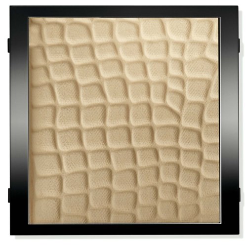 En kvadratisk ram omger ett beige skumgummimaterial med ojämnt kubmönster på ytan.