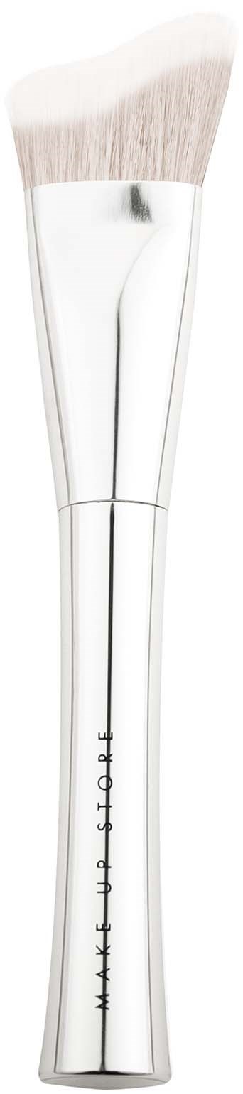 Een witte make-up kwast met zachte haren en een slank handvat.