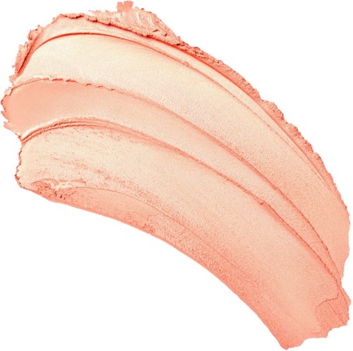 Krämig persikofärgad makeup med tre lager, varje gradvis mörkare. Ojämn textur, kurvad form, på vit bakgrund.