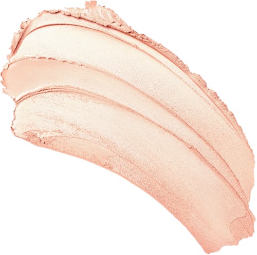 En provbit av ljusrosa makeupprodukt med tre böjda linjer och en texturerad kant.