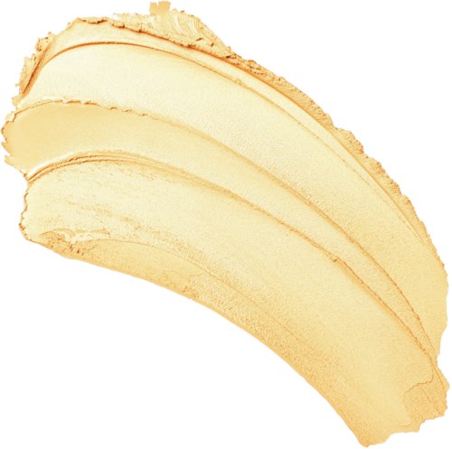 En skalad banan med tre delar som visar. Bananen är gul och lätt kurvad.