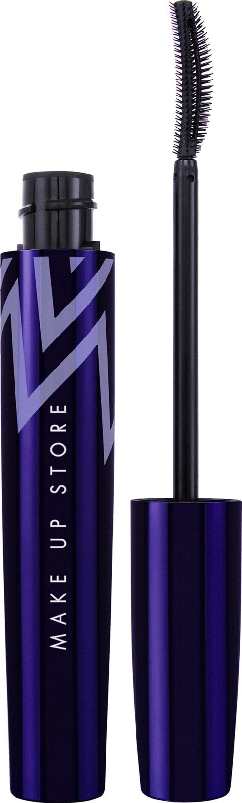 Lila mascara rör med en borste och texten MAKE UP STORE.