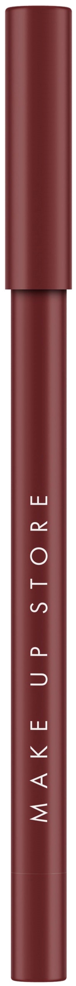Czerwona kredka do makijażu z napisami "Make Up Store". Wygląda elegancko i prosto.
