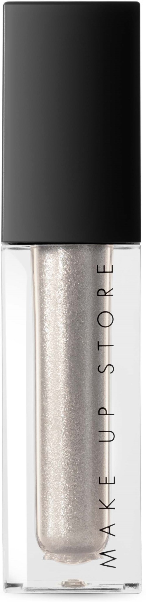 A silver lip gloss in a clear tube with black cap, labeled 'MAKE UP STORE'.