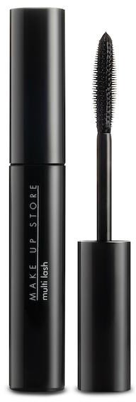 Svart mascara tub med borste, märkt 'MAKE UP STORE multi lash'.