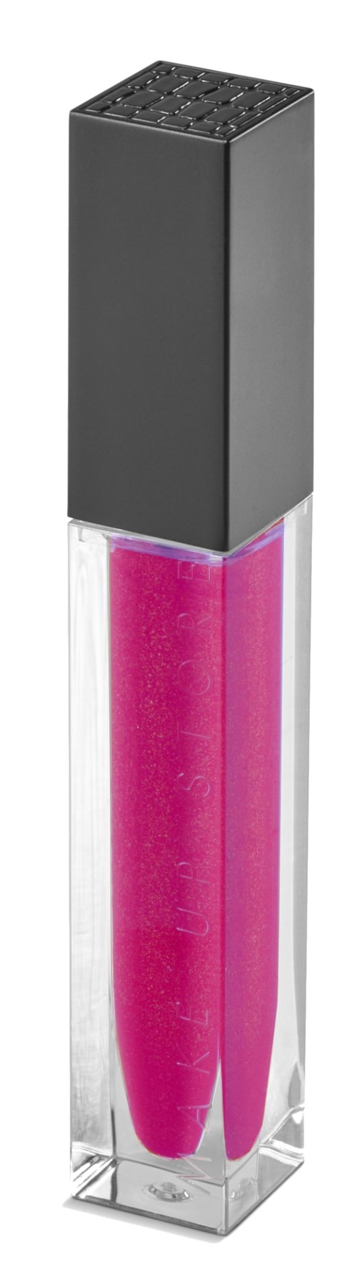 Ein Lippenstift mit schwarzem Deckel und pinkem Glanz.