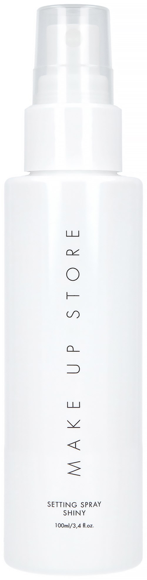 Biała butelka spray oznaczona 'MAKE UP STORE' z pistoletem na wierzchu.