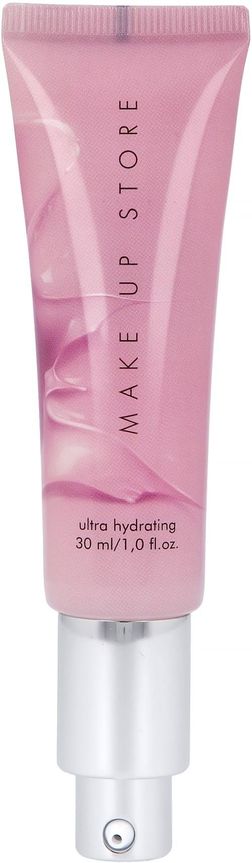 En rosa tub med makeup-primer med orden "Make Up Store" och "ultra hydrating 30 ml" skrivet på den.
